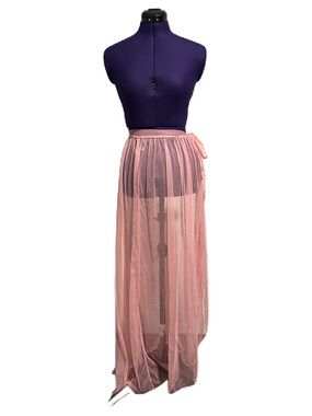 Pink Sheer Mesh Ballerina Dance Maxi Wrap Skirt